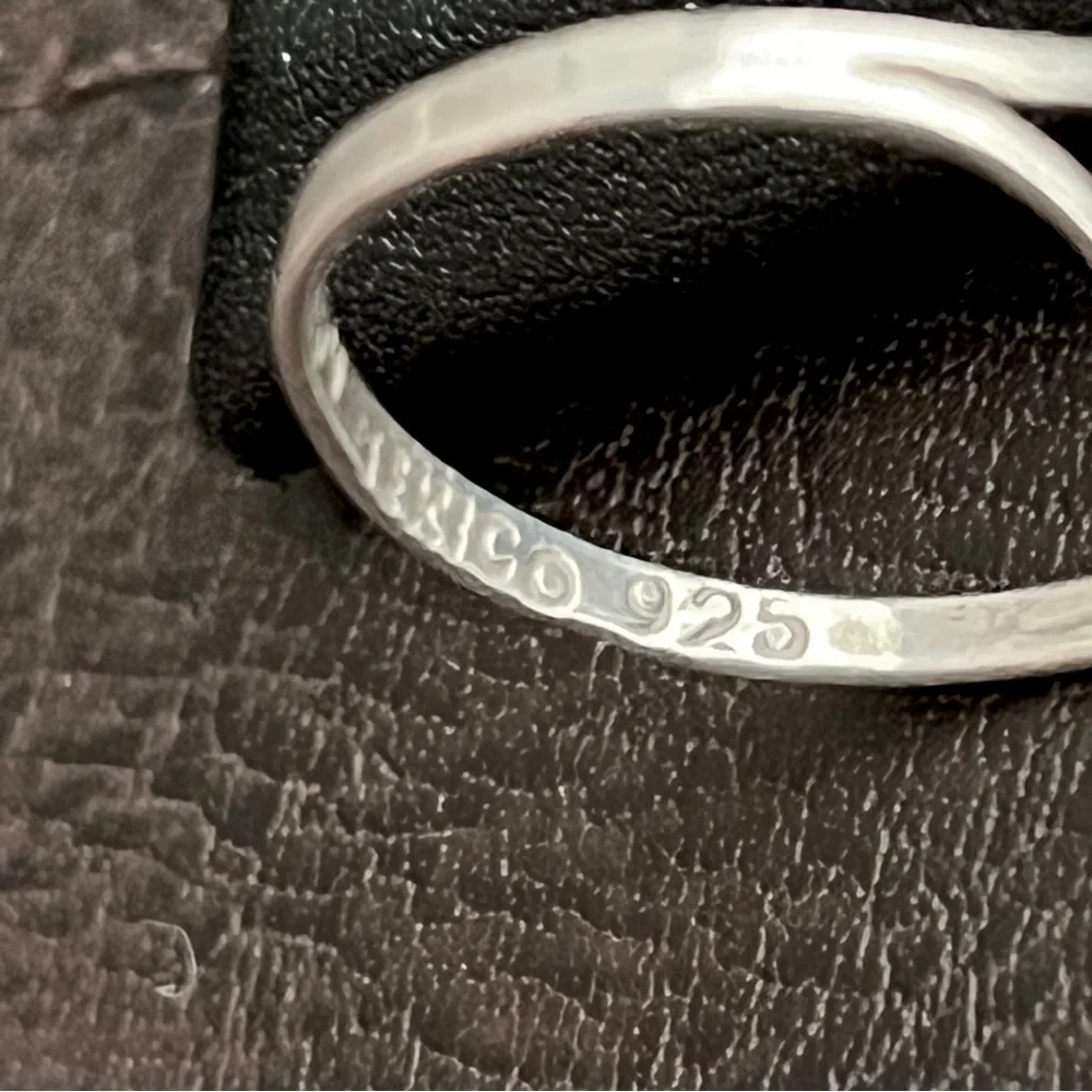 Vintage Taxco Mexico sterling silver carved glass ring Size 5.75